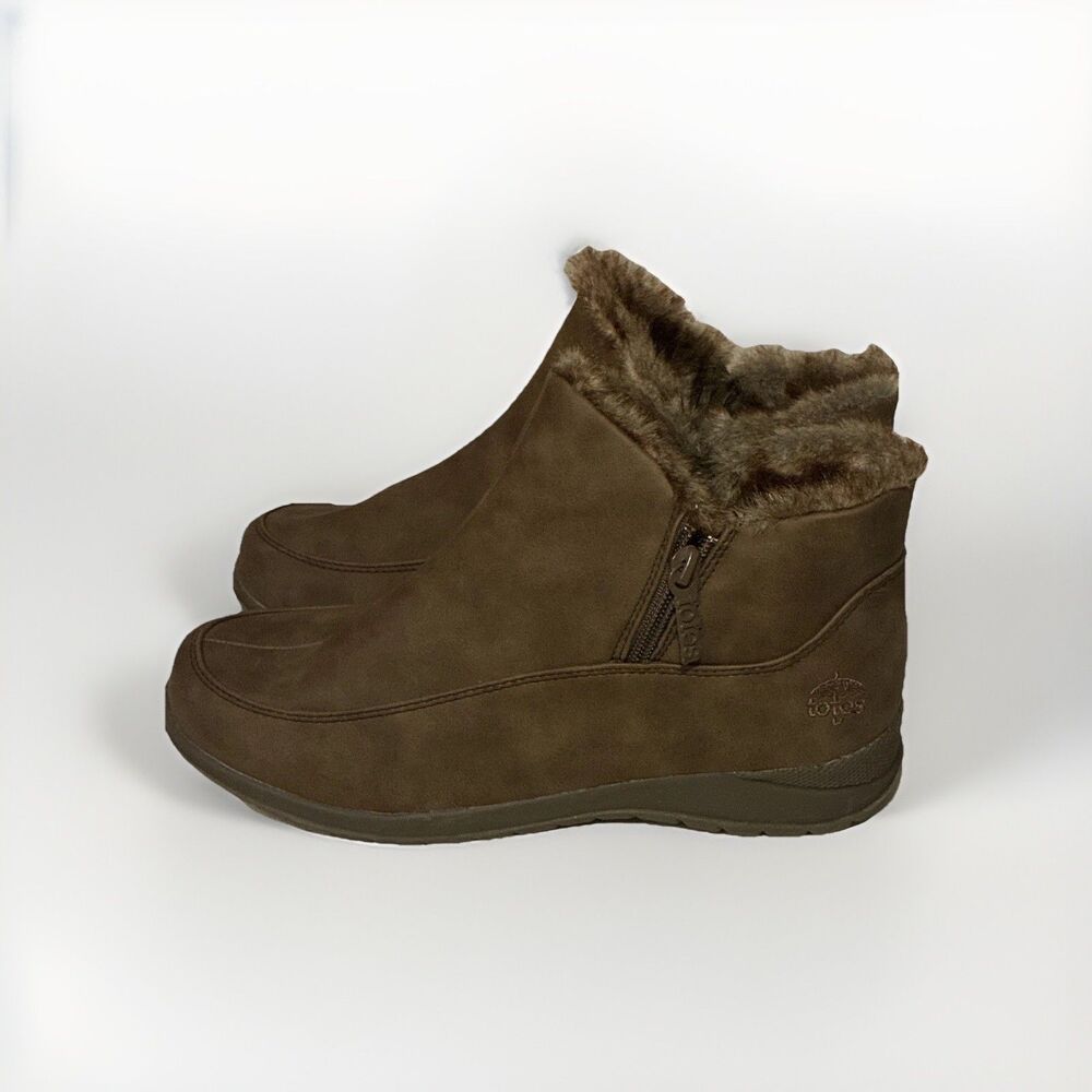 Totes Women's Brown Zip Faux Fur Lined Ankle Bootie Esther US‎ 9 M
